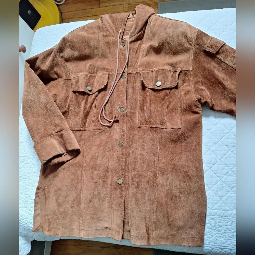 Golden Brown Suede Button-Up Jacket Small